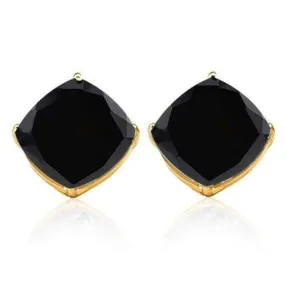 10K Solid Yellow Gold Cushion shape 6MM Natural Black Sapphire Earring Studs