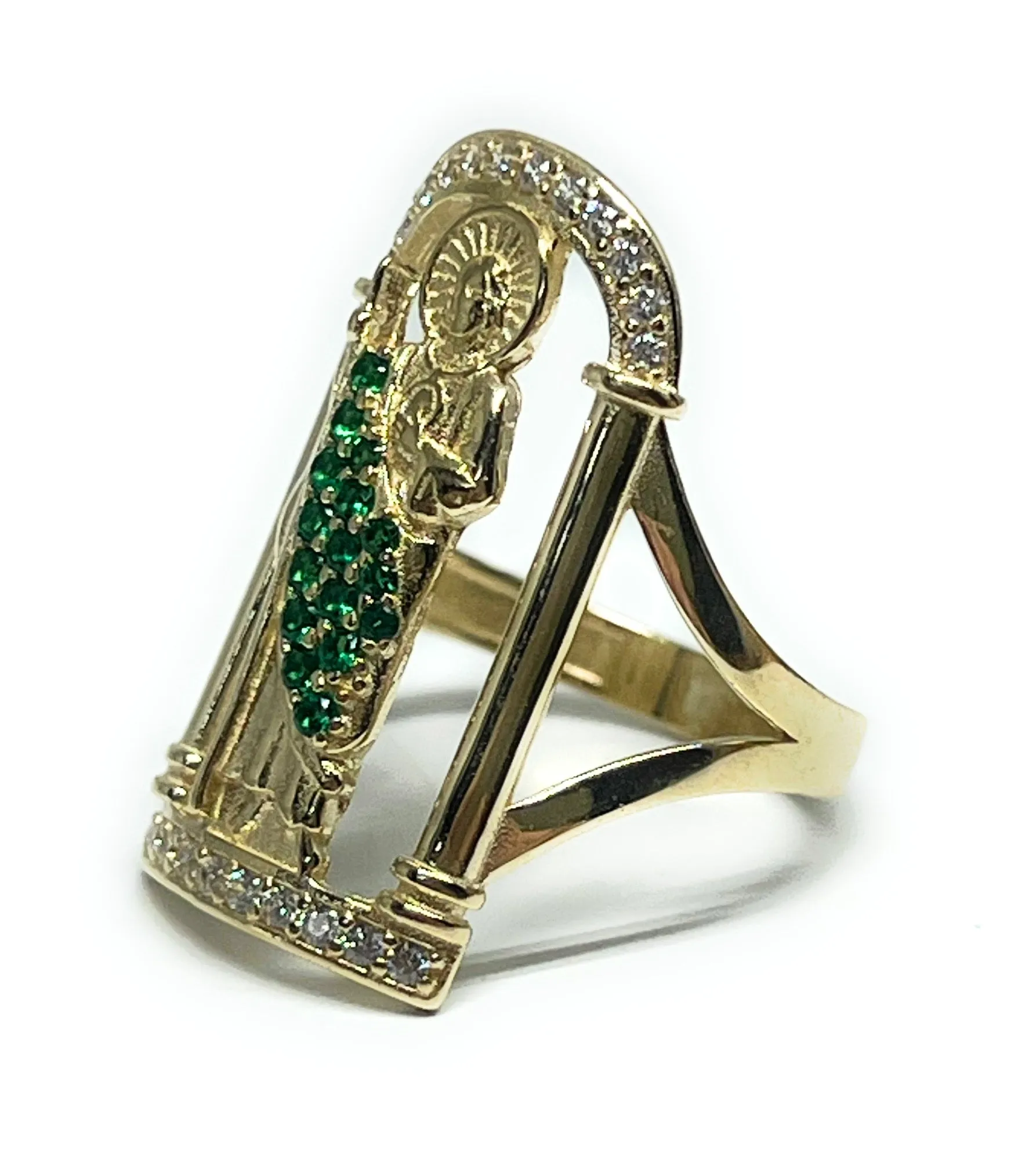 14k Solid Gold SAAN JUDAS SAAINT JUDE GREEN CZ RING (5.4g)