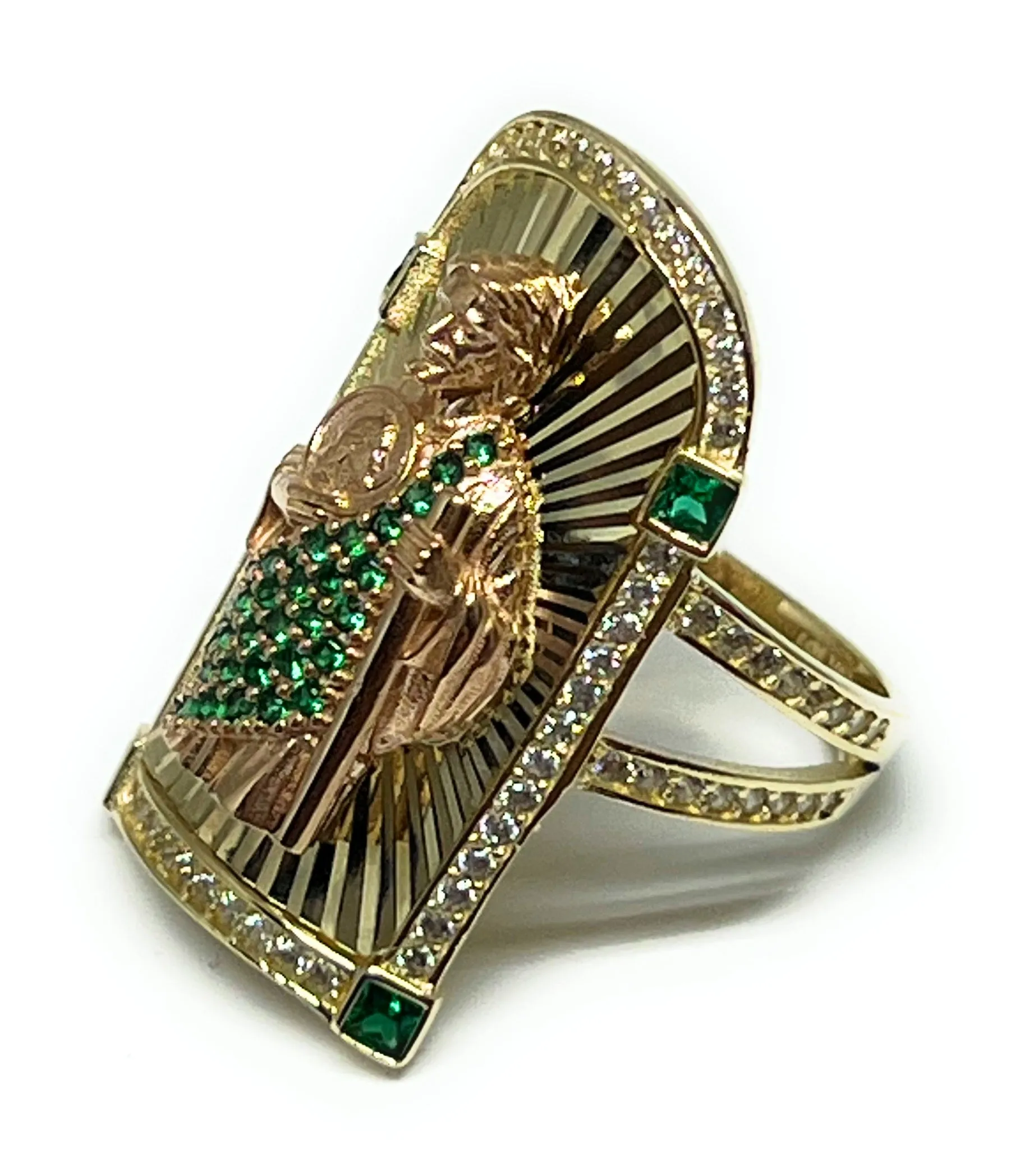 14k Solid Gold YELLOW & ROSE GOLD GREEN Saan Judas CZ Ring