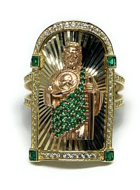 14k Solid Gold YELLOW & ROSE GOLD GREEN Saan Judas CZ Ring