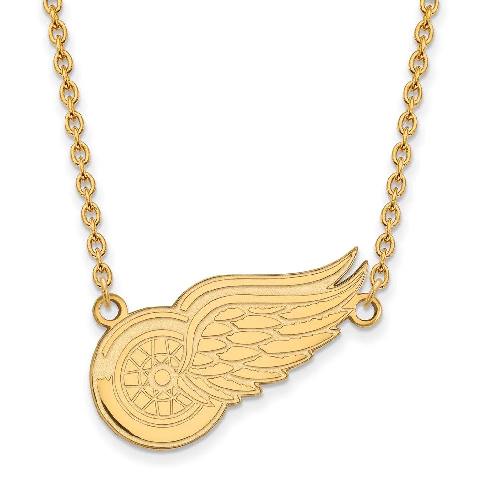 14k Yellow Gold NHL Detroit Red Wings Large Necklace, 18 Inch