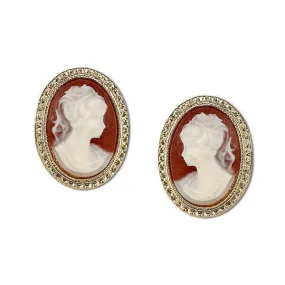 1928 Jewelry Dark Carnelian Red Victorian Style Cameo Stud Earrings