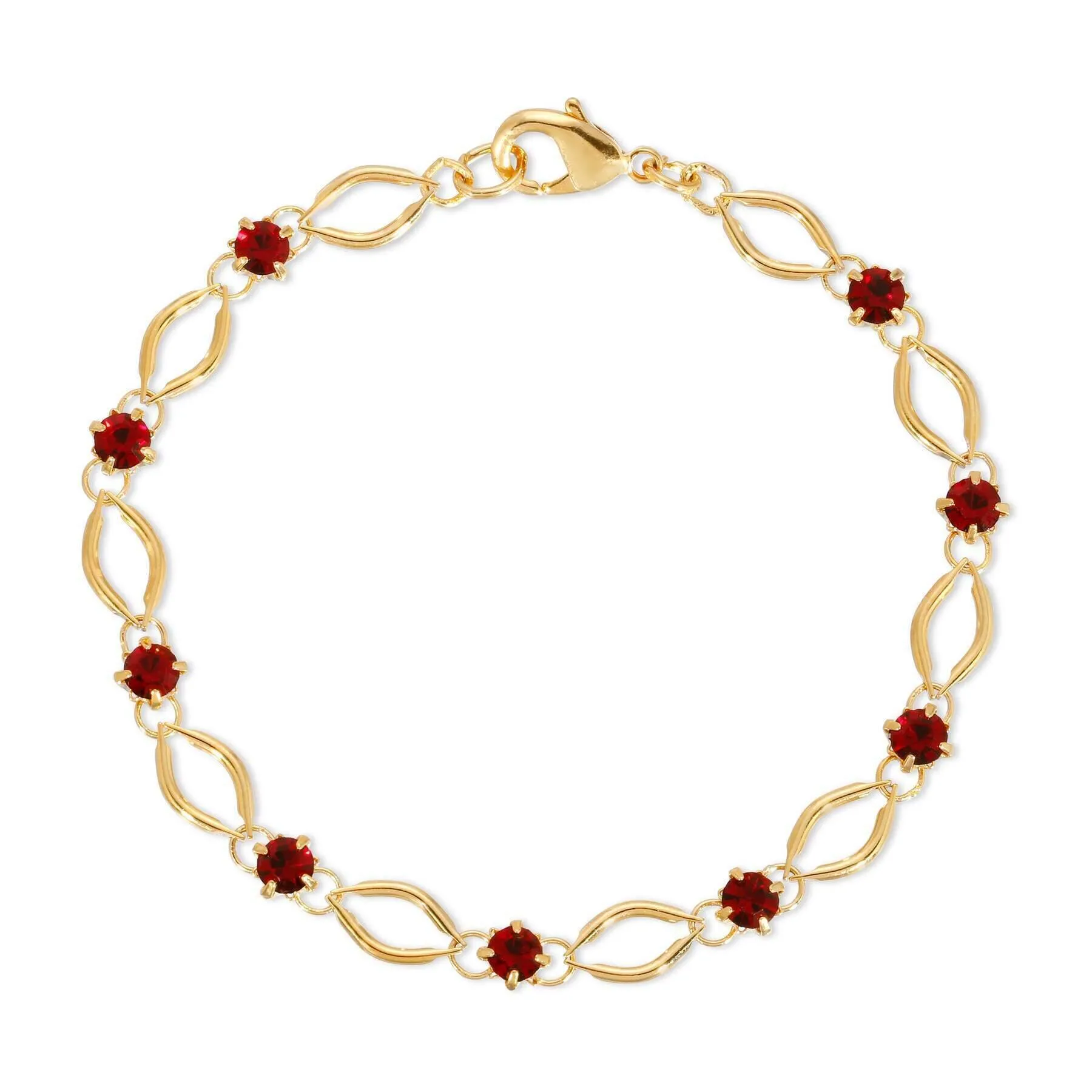 1928 Jewelry Siam Red Crystal Almond Link Bracelet 7.25L