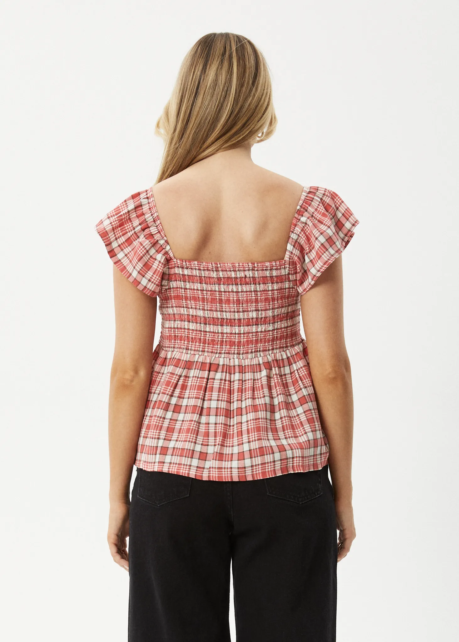 AFENDS Womens Check Out - Top - Red Check