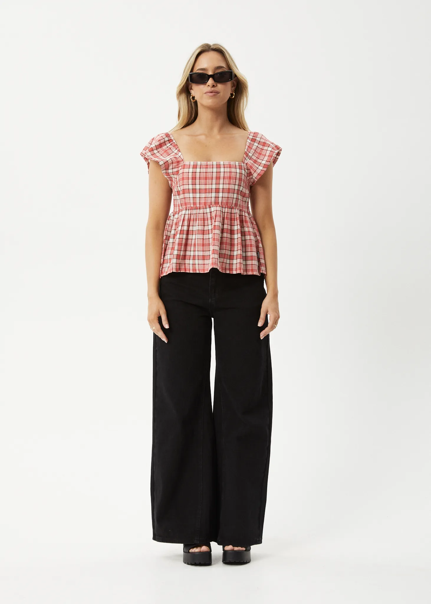 AFENDS Womens Check Out - Top - Red Check