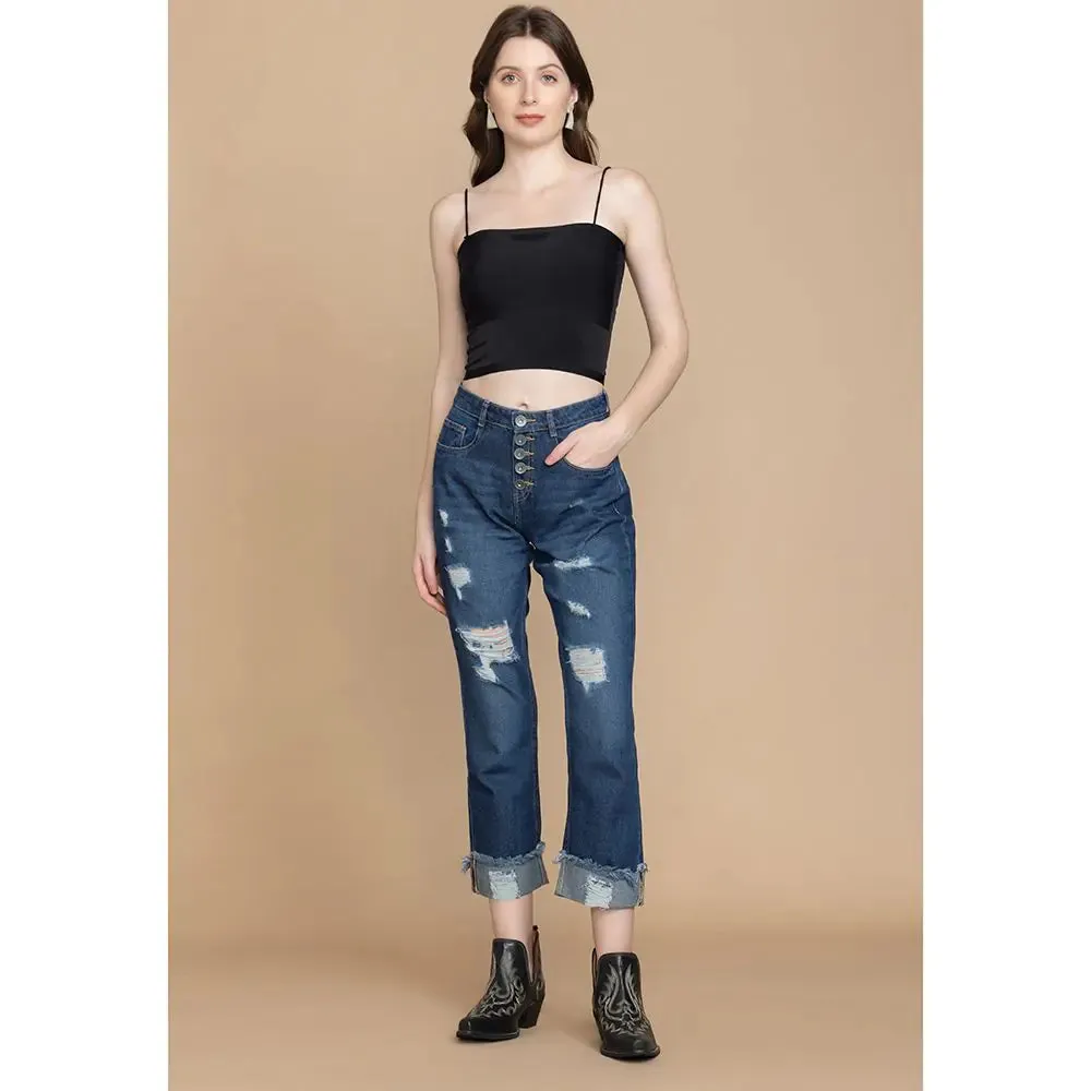 Amora Cuffed Hem Distressed Boyfriend Jeans