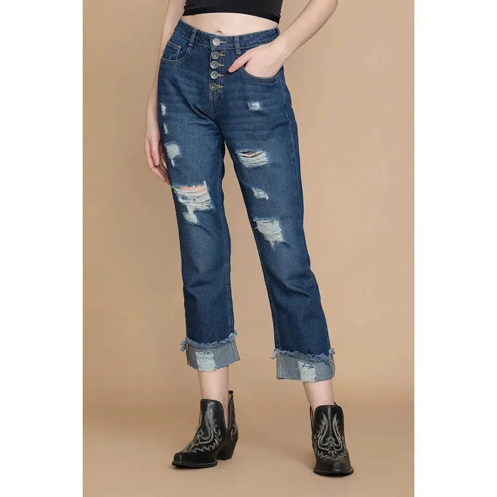 Amora Cuffed Hem Distressed Boyfriend Jeans