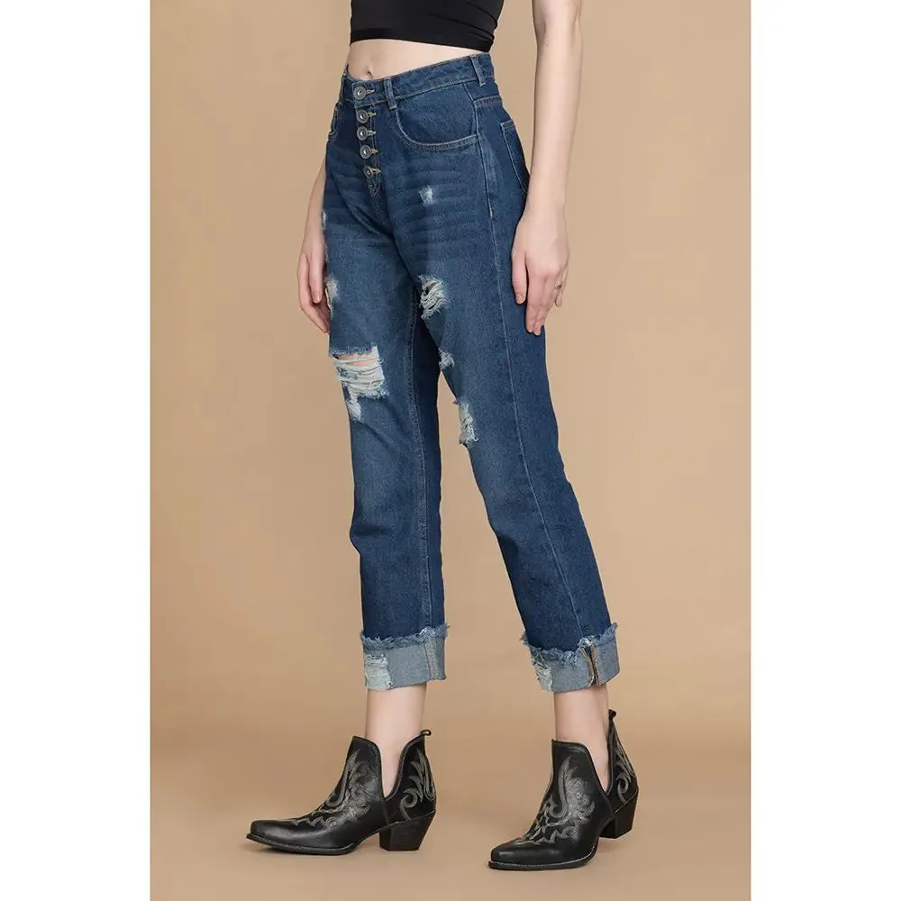 Amora Cuffed Hem Distressed Boyfriend Jeans