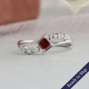 Antique Shape Fancy Red Asscher Diamond Bypass Set Ring