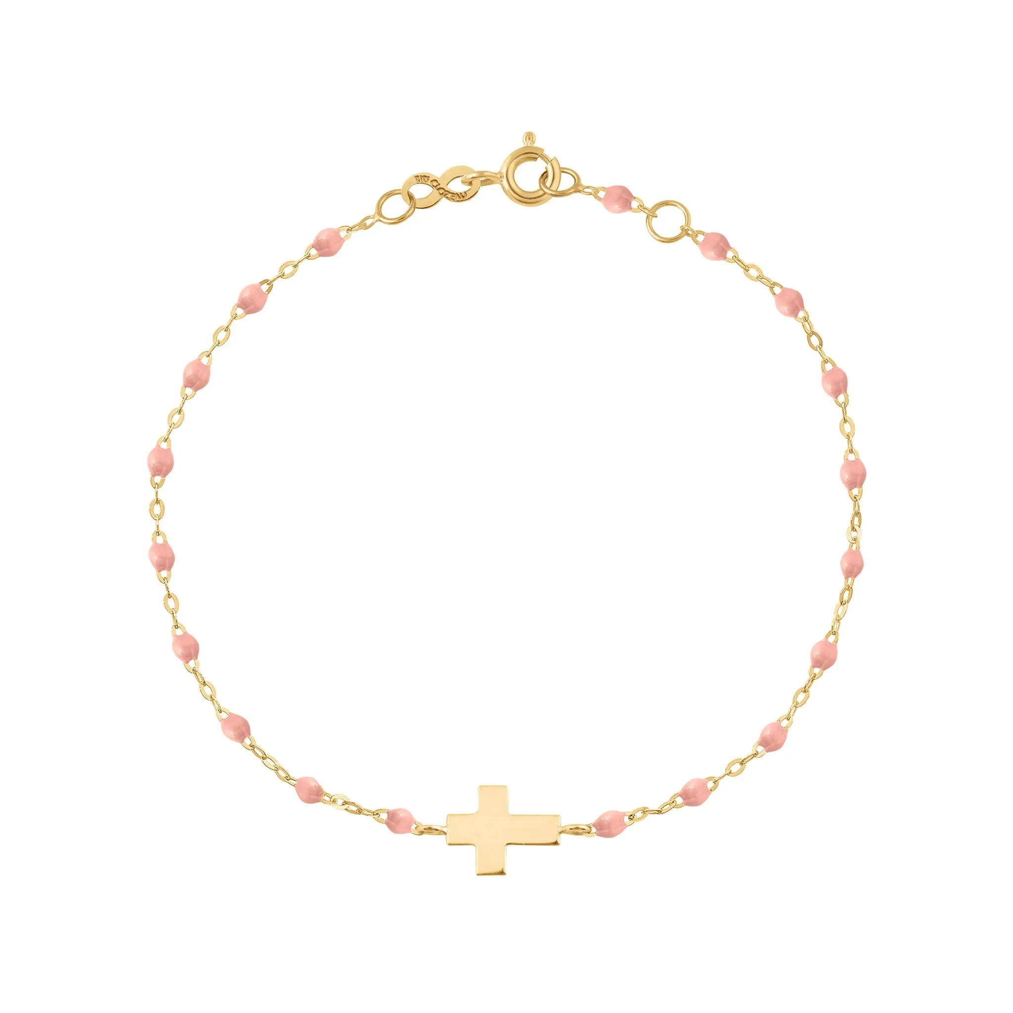 Baby Cross Charm Classic Gigi Baby Pink bracelet, Yellow Gold, 5.1