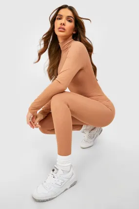 Basic Turtleneck Contour Rib Unitard Jumpsuit