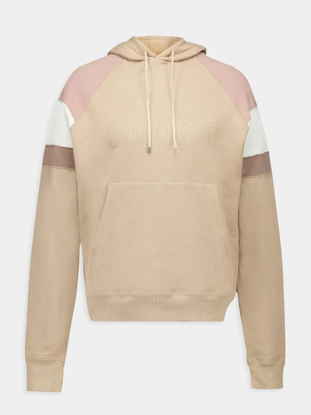 Beige Logo Detailed Drawstring Hoodie