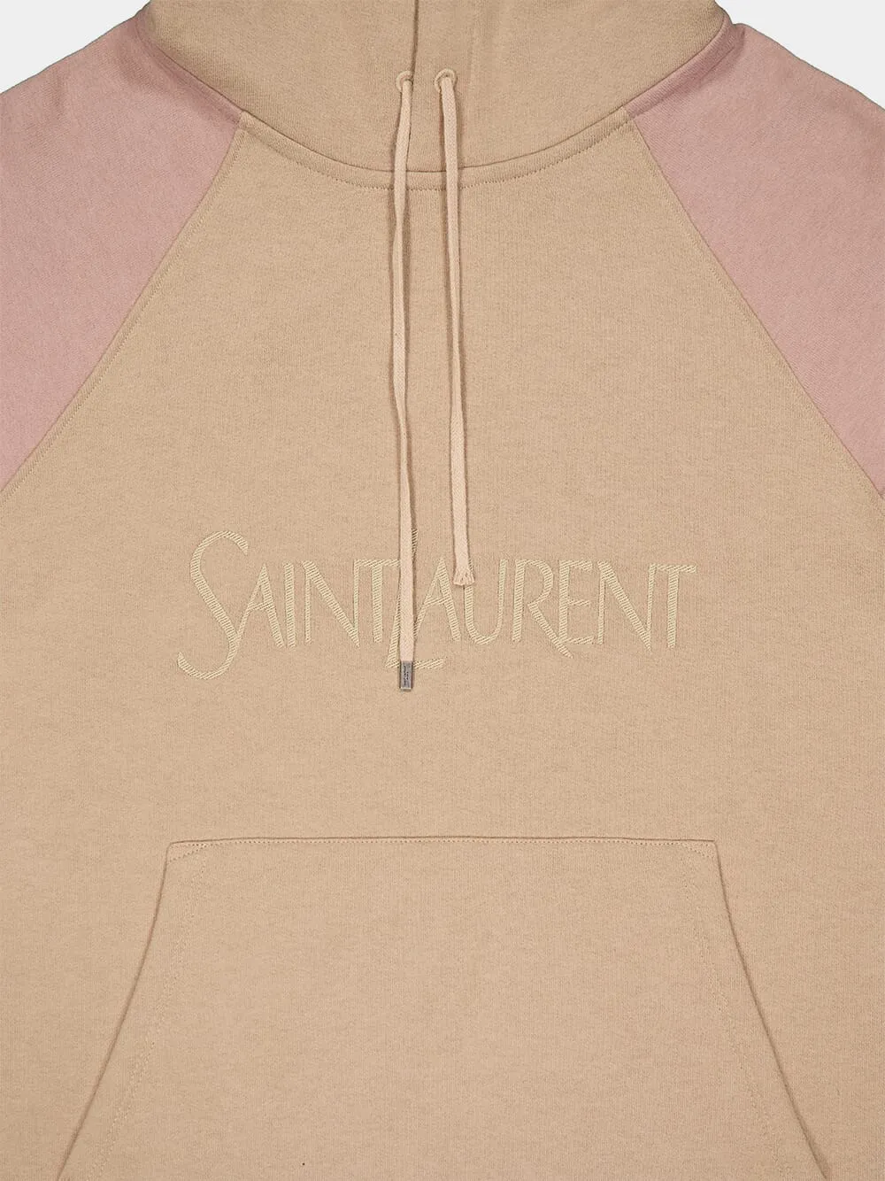 Beige Logo Detailed Drawstring Hoodie