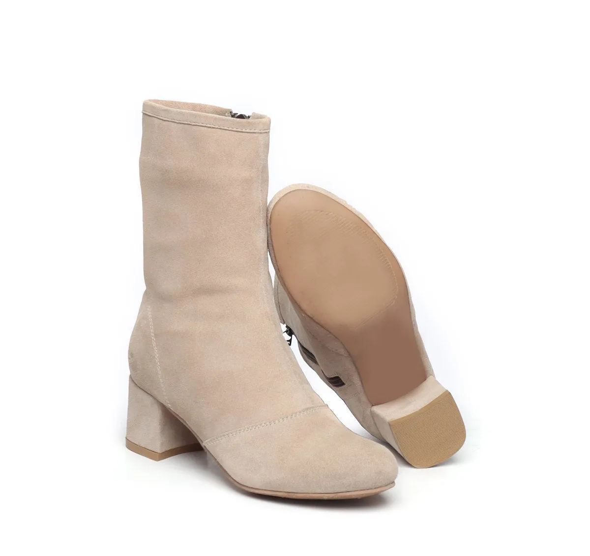 Beige Suede Leather High Ankle Ladies Boots By BRUNE & BARESKIN