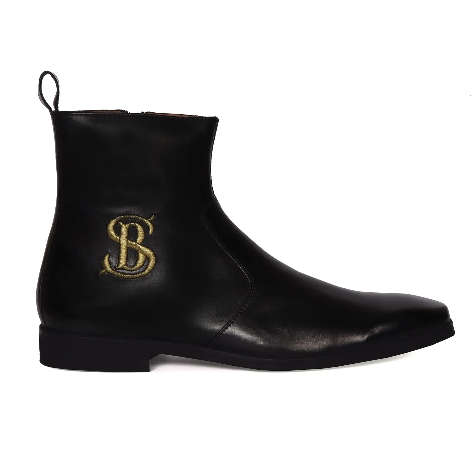 Bespoke SB Embroidered Initial High Ankle Hand Made Leather Boots With Rubber Sole By Brune & Bareskin