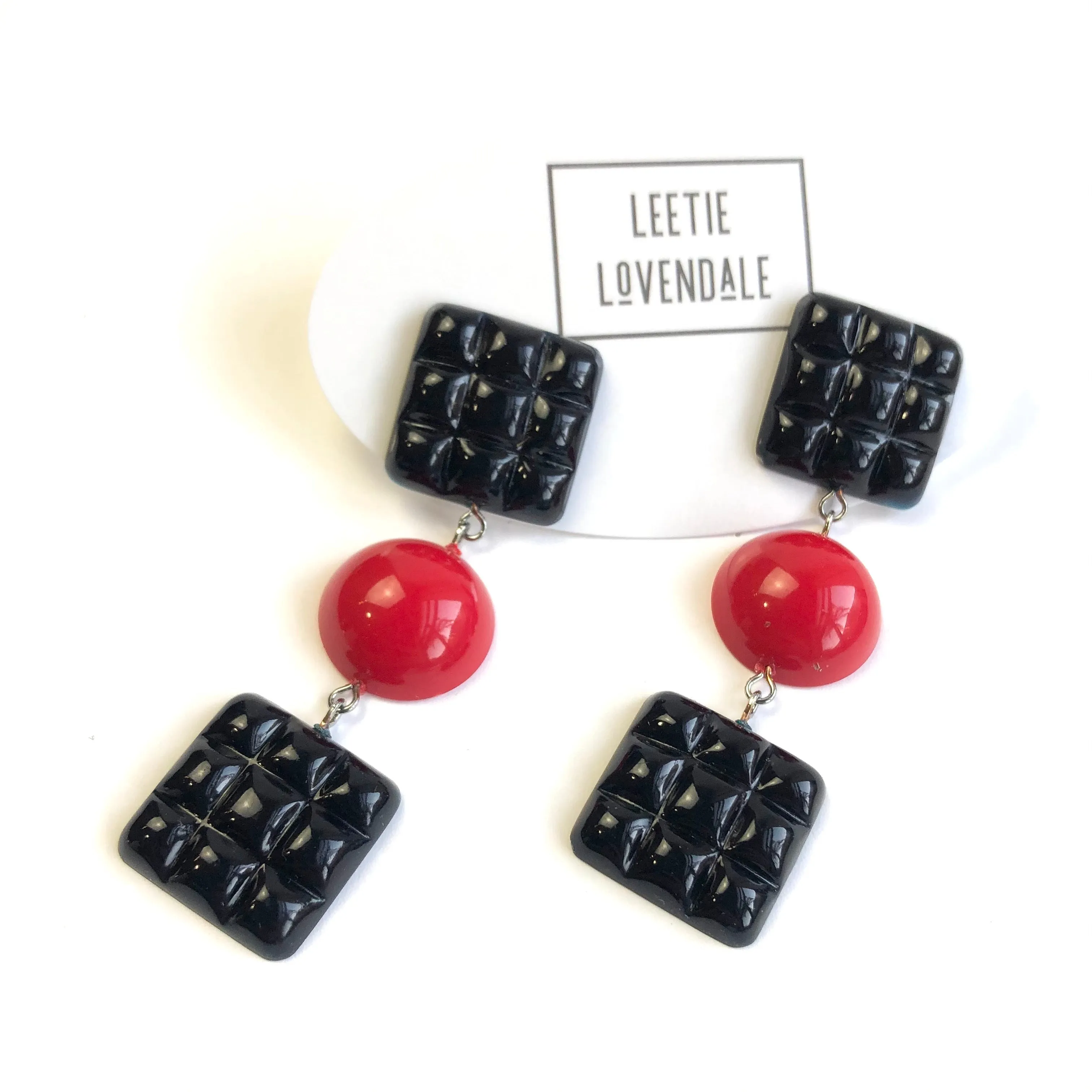 Black & Red Waffle Retro Statement Earrings