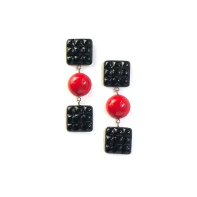 Black & Red Waffle Retro Statement Earrings