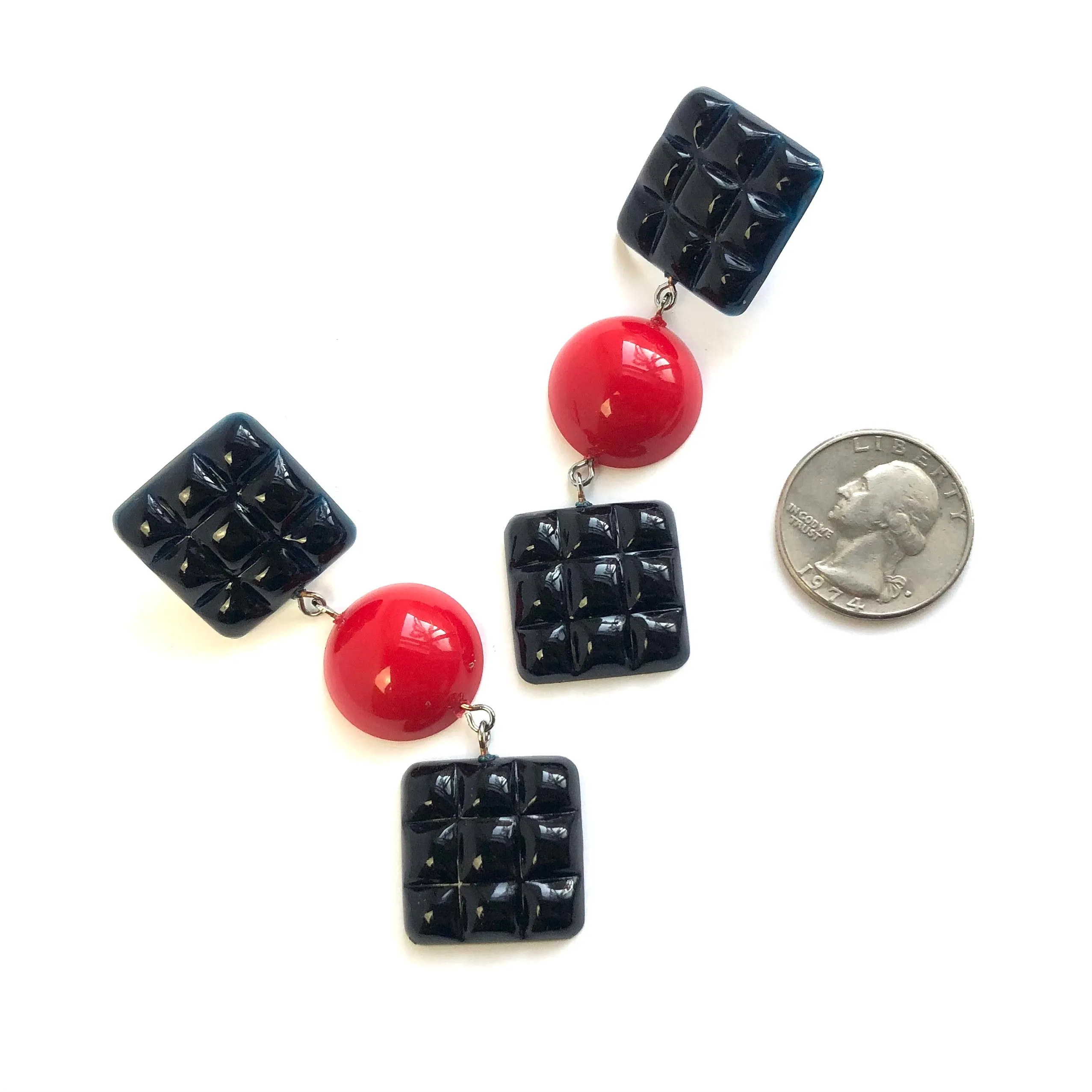 Black & Red Waffle Retro Statement Earrings