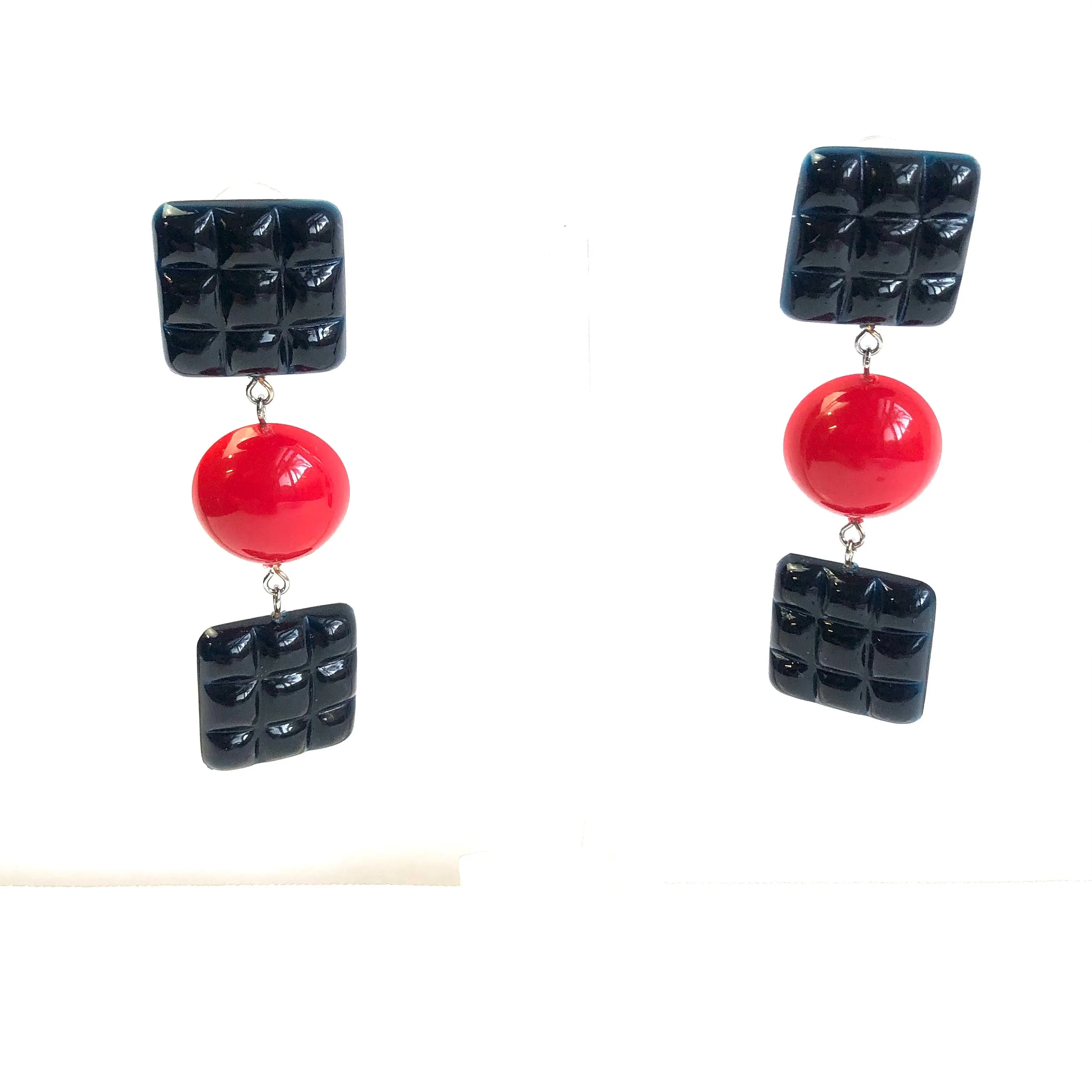 Black & Red Waffle Retro Statement Earrings