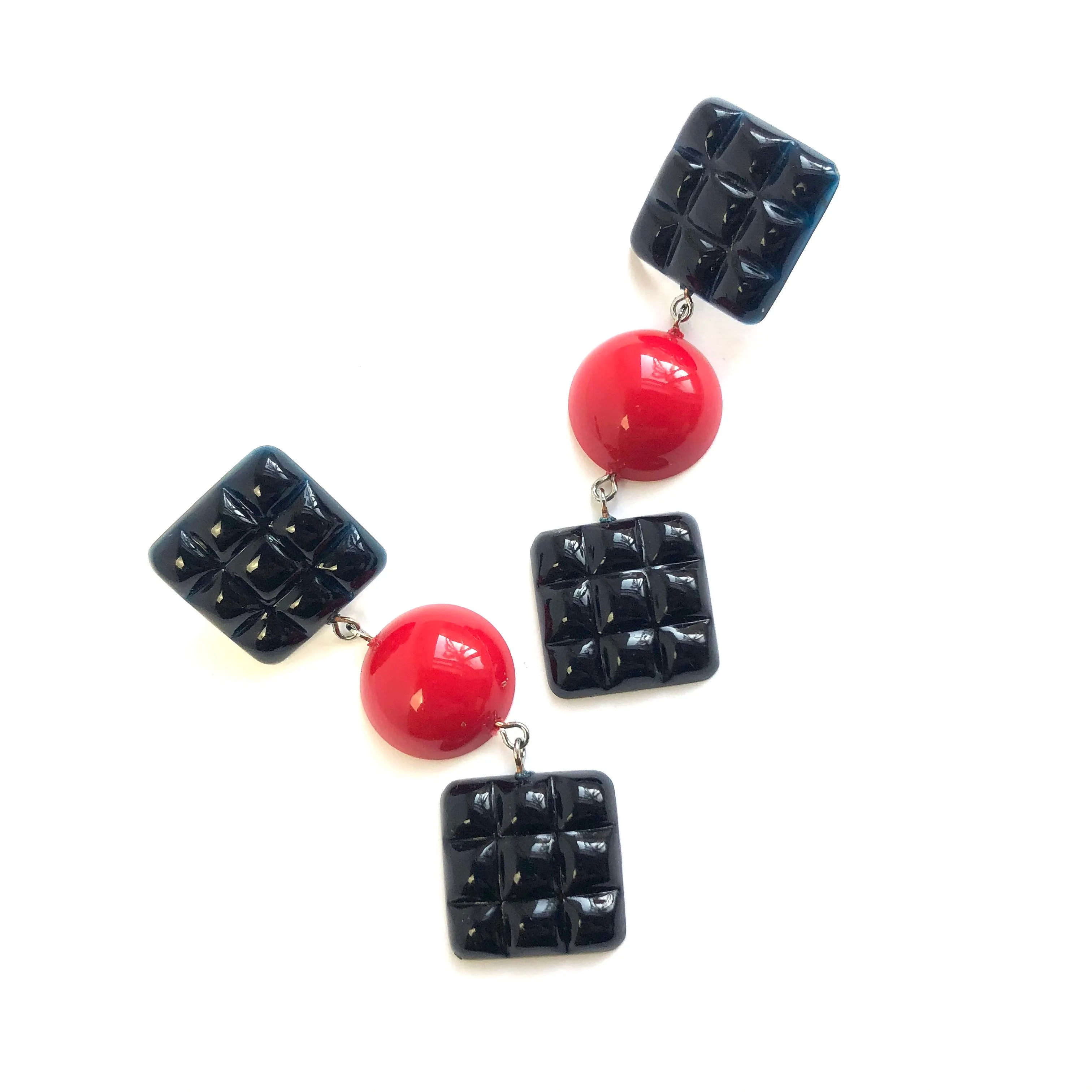 Black & Red Waffle Retro Statement Earrings