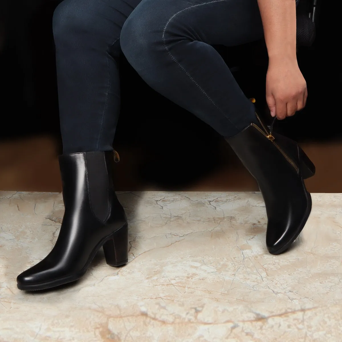 Black Ankle Length Leather Ladies Boots By Brune & Bareskin