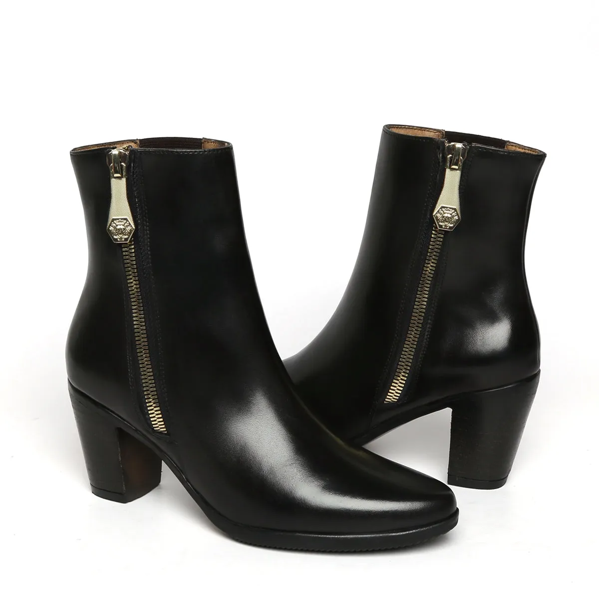 Black Ankle Length Leather Ladies Boots By Brune & Bareskin