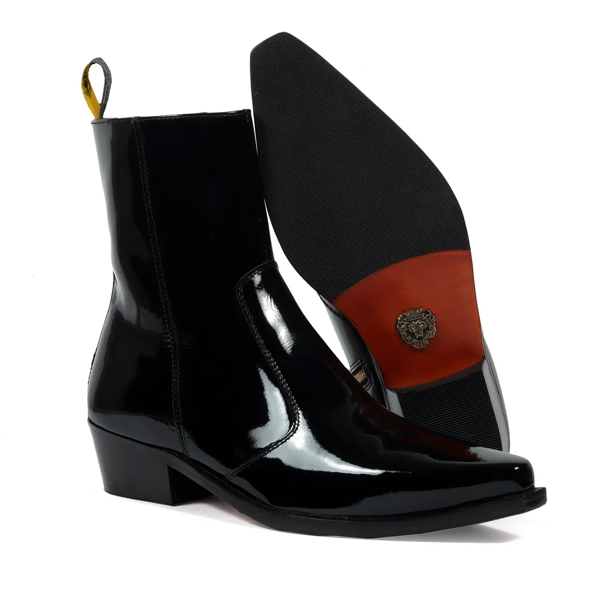 Black Cuban Heel Patent Leather Cowboy Boots By Brune & Bareskin