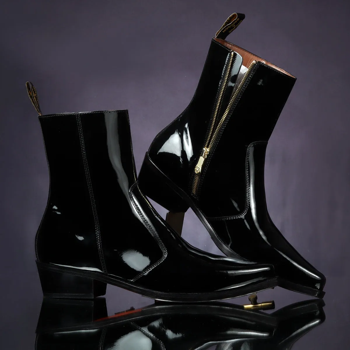 Black Cuban Heel Patent Leather Cowboy Boots By Brune & Bareskin