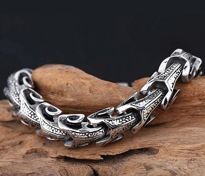 Black Gunmetal Stainless Steel Dragon Scales Bracelet