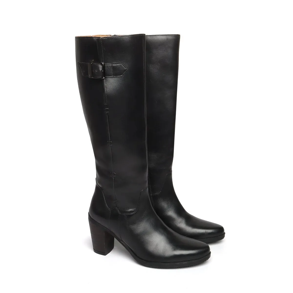 Black Knee Height Blocked Heel Ladies Leather Boots By Brune & Bareskin