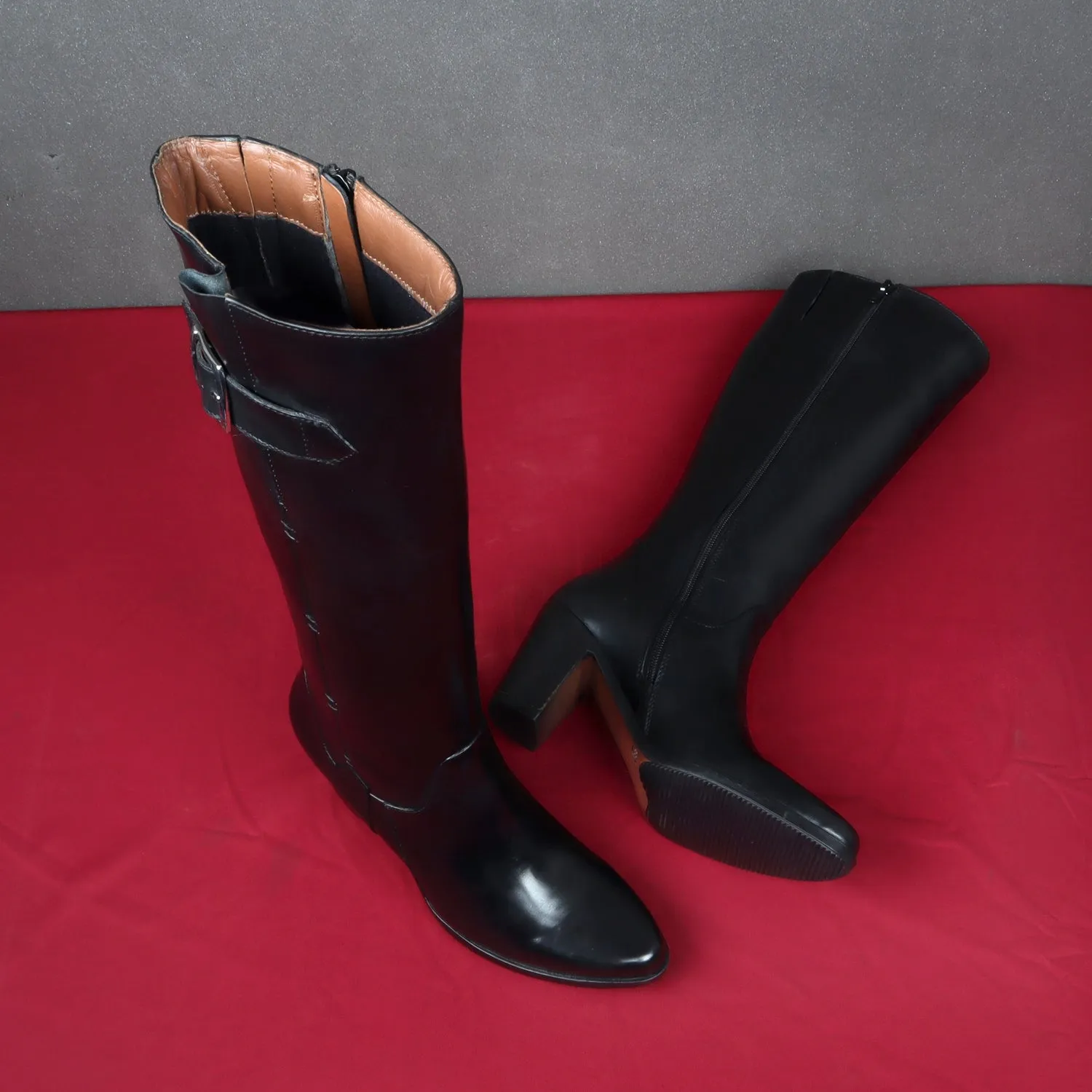 Black Knee Height Blocked Heel Ladies Leather Boots By Brune & Bareskin