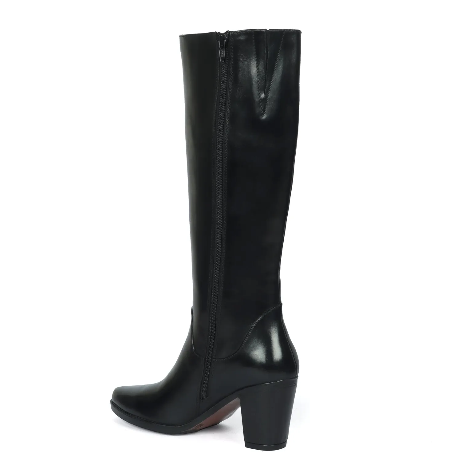 Black Knee Height Blocked Heel Ladies Leather Boots By Brune & Bareskin