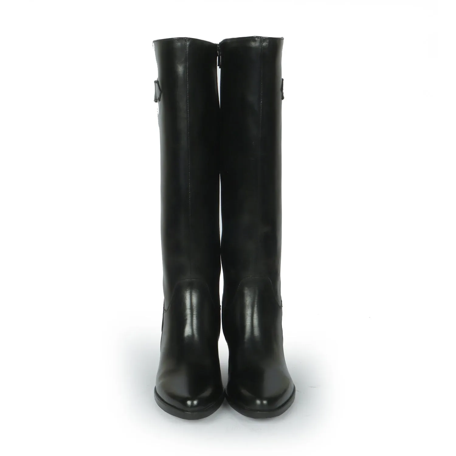 Black Knee Height Blocked Heel Ladies Leather Boots By Brune & Bareskin