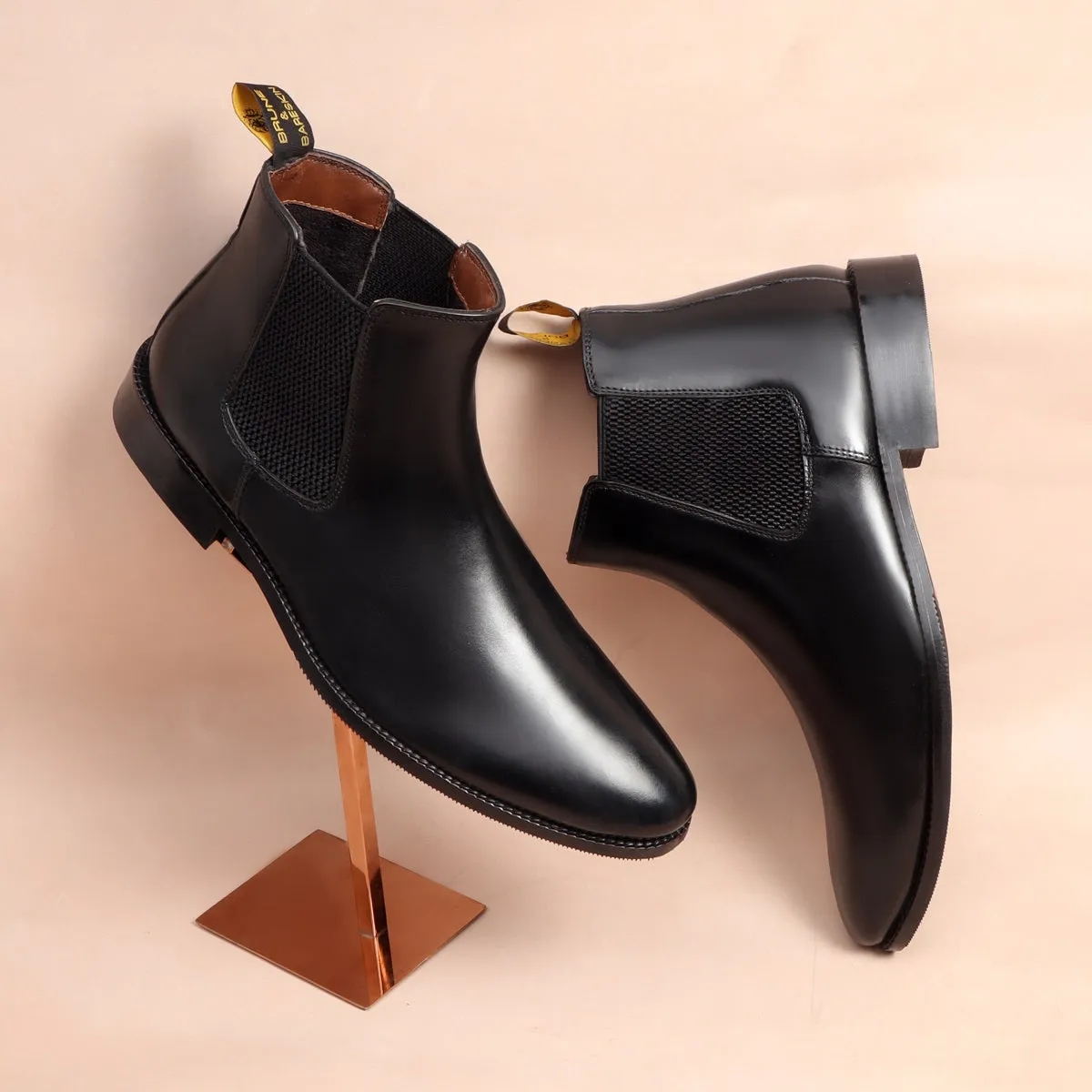 Black Leather Hand Made Chelsea Boots For Men By Brune & Bareskin