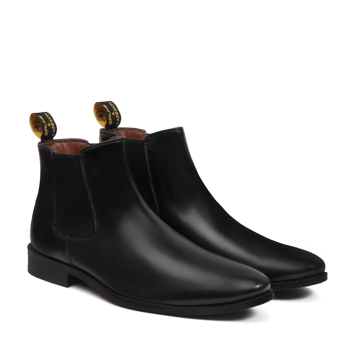 Black Leather Hand Made Chelsea Boots For Men By Brune & Bareskin