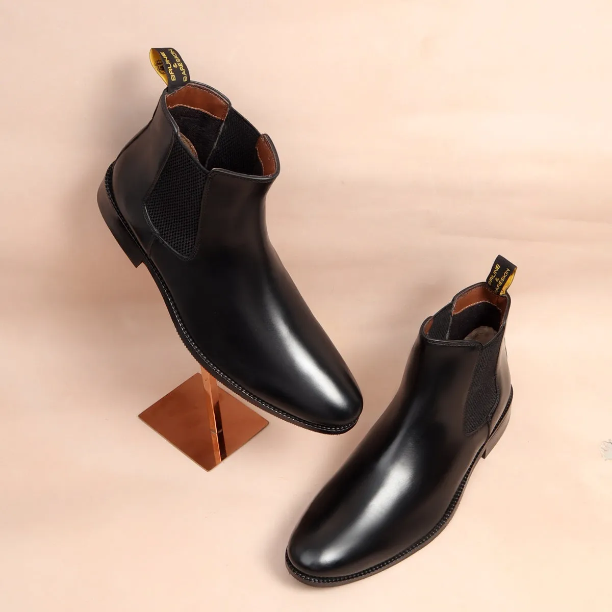 Black Leather Hand Made Chelsea Boots For Men By Brune & Bareskin