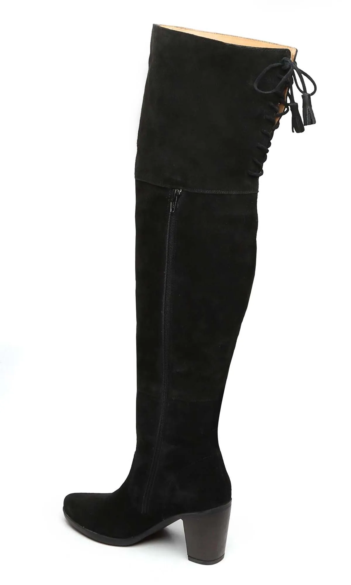 Black Suede Leather Top Lace Knee High Ladies Boots By Brune & Bareskin