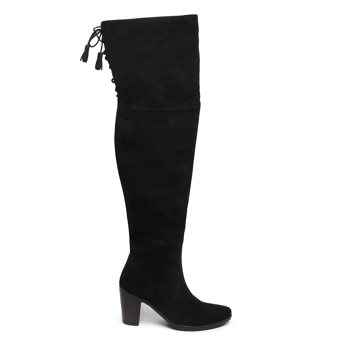 Black Suede Leather Top Lace Knee High Ladies Boots By Brune & Bareskin