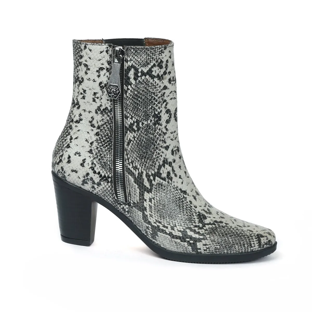 Black-White Snack Print Leather High Ankle Ladies Boots By Brune & Bareskin