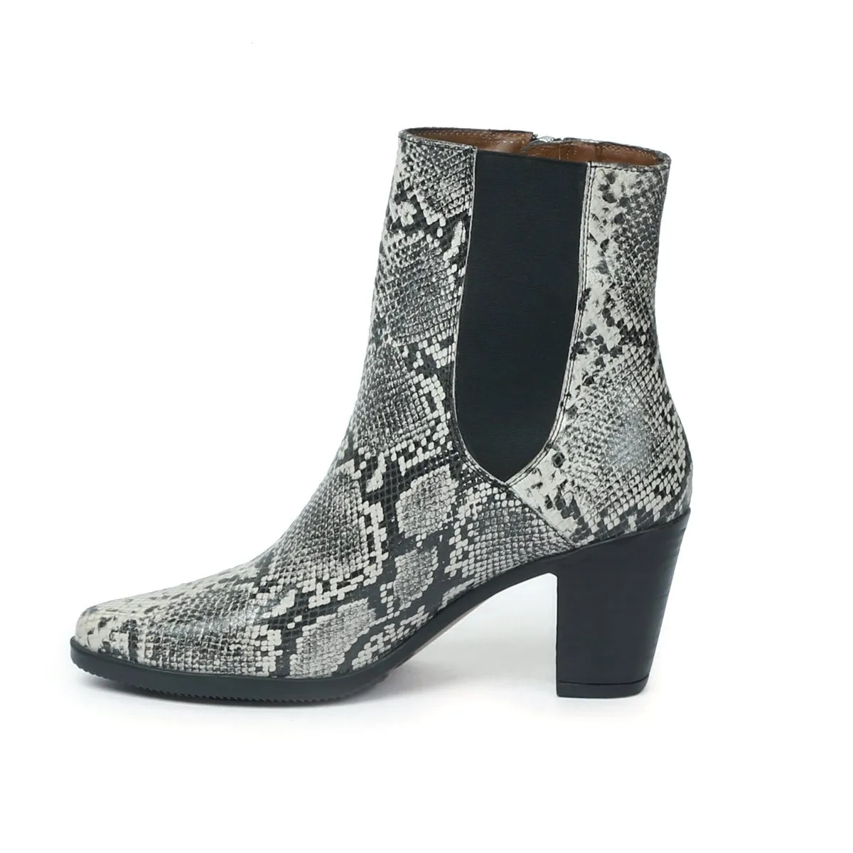 Black-White Snack Print Leather High Ankle Ladies Boots By Brune & Bareskin