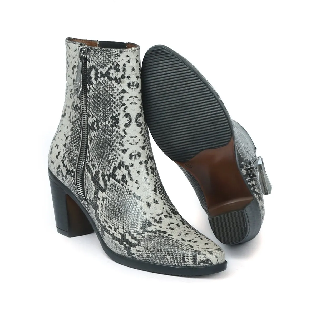 Black-White Snack Print Leather High Ankle Ladies Boots By Brune & Bareskin