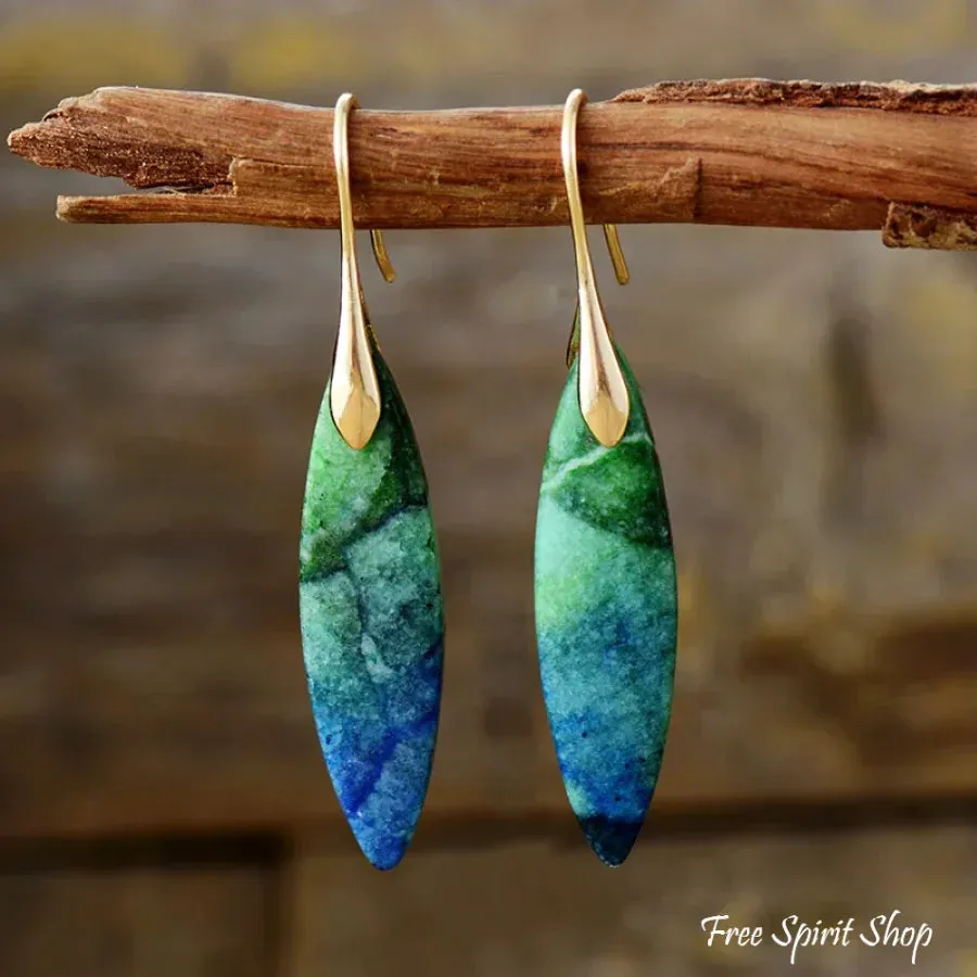 Blue & Green Leaf Shape Drop Earrings