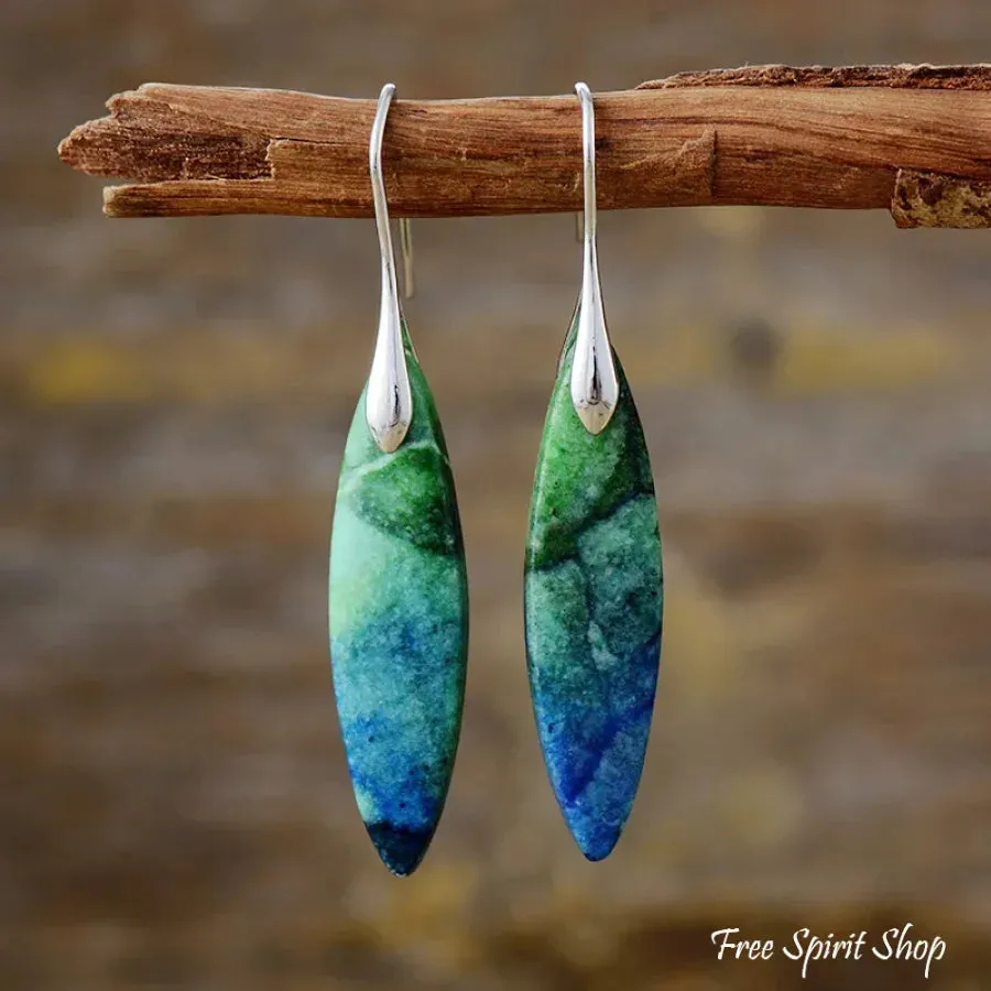 Blue & Green Leaf Shape Drop Earrings