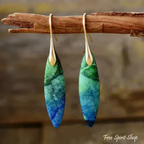 Blue & Green Leaf Shape Drop Earrings