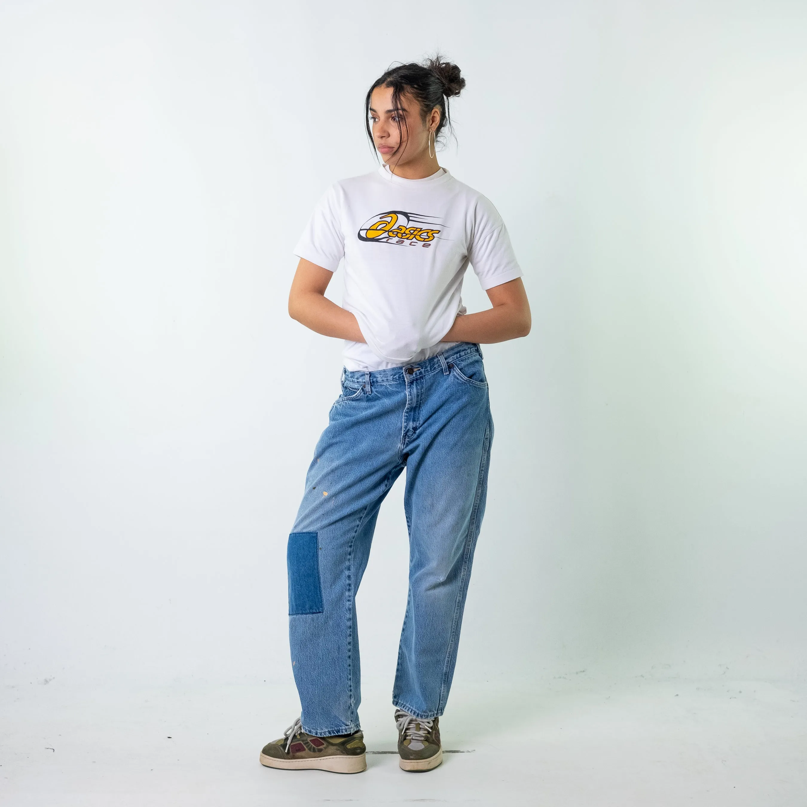 Blue Denim 90s Dickies Patchwork Cargo Skater Trousers Pants Jeans (34x30)