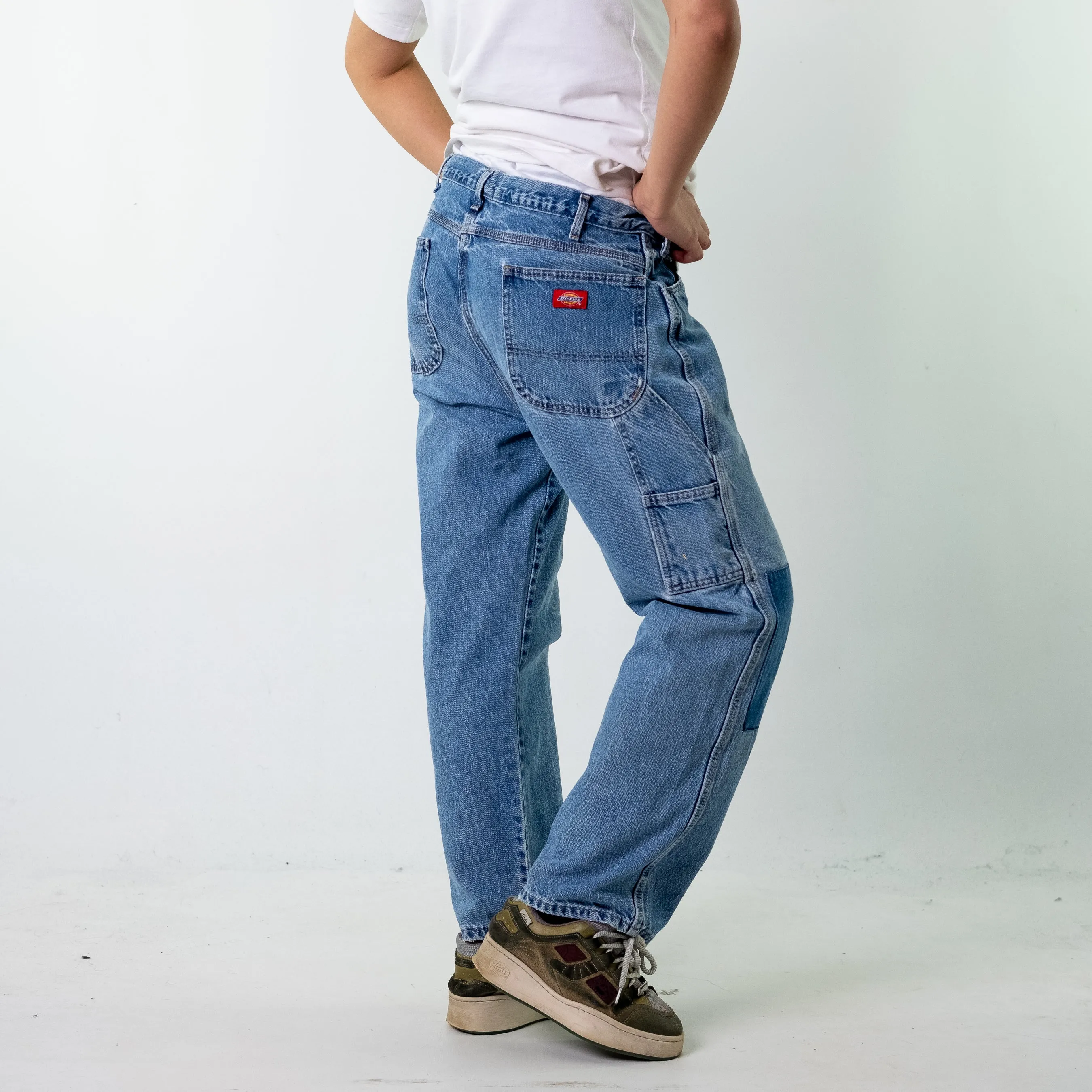 Blue Denim 90s Dickies Patchwork Cargo Skater Trousers Pants Jeans (34x30)