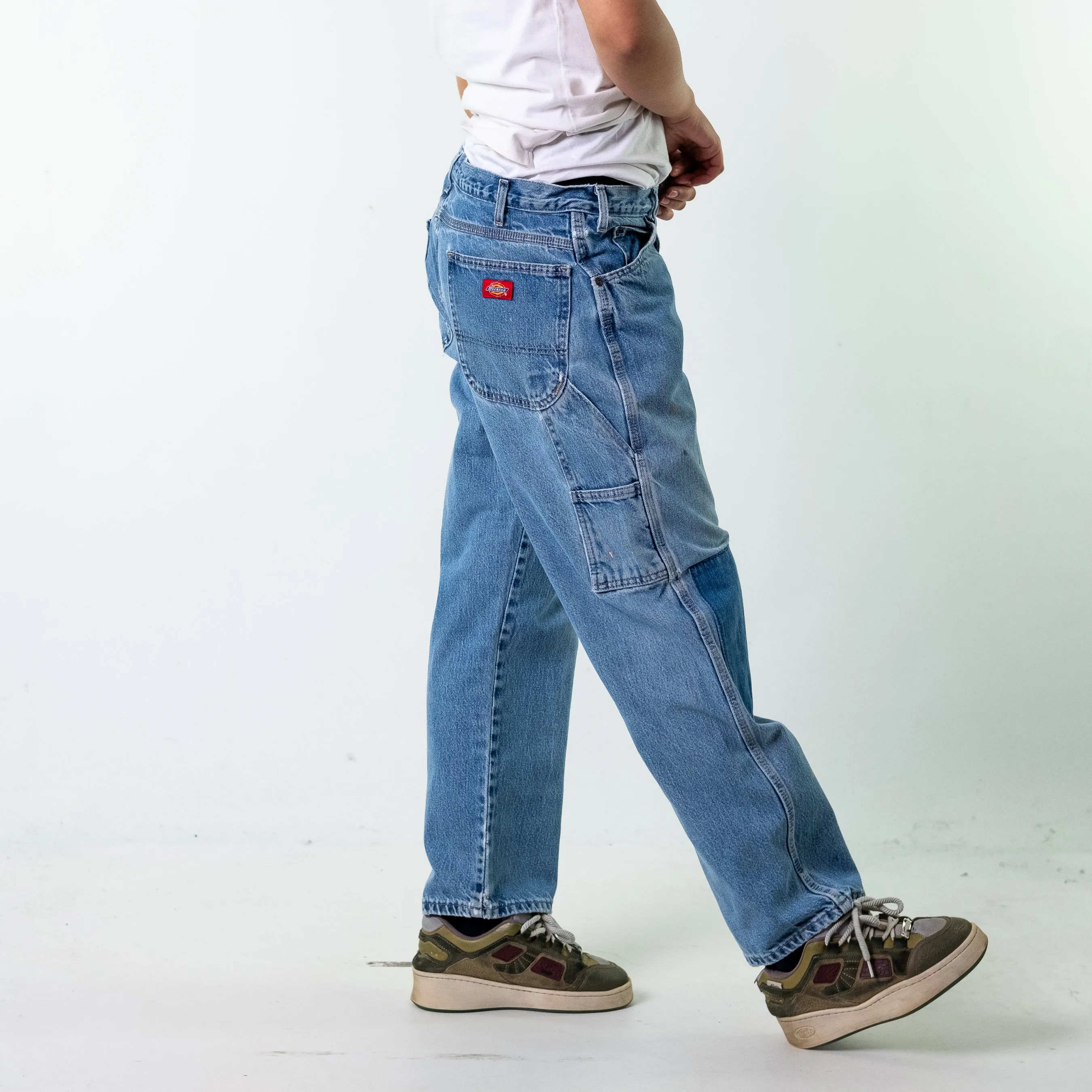 Blue Denim 90s Dickies Patchwork Cargo Skater Trousers Pants Jeans (34x30)