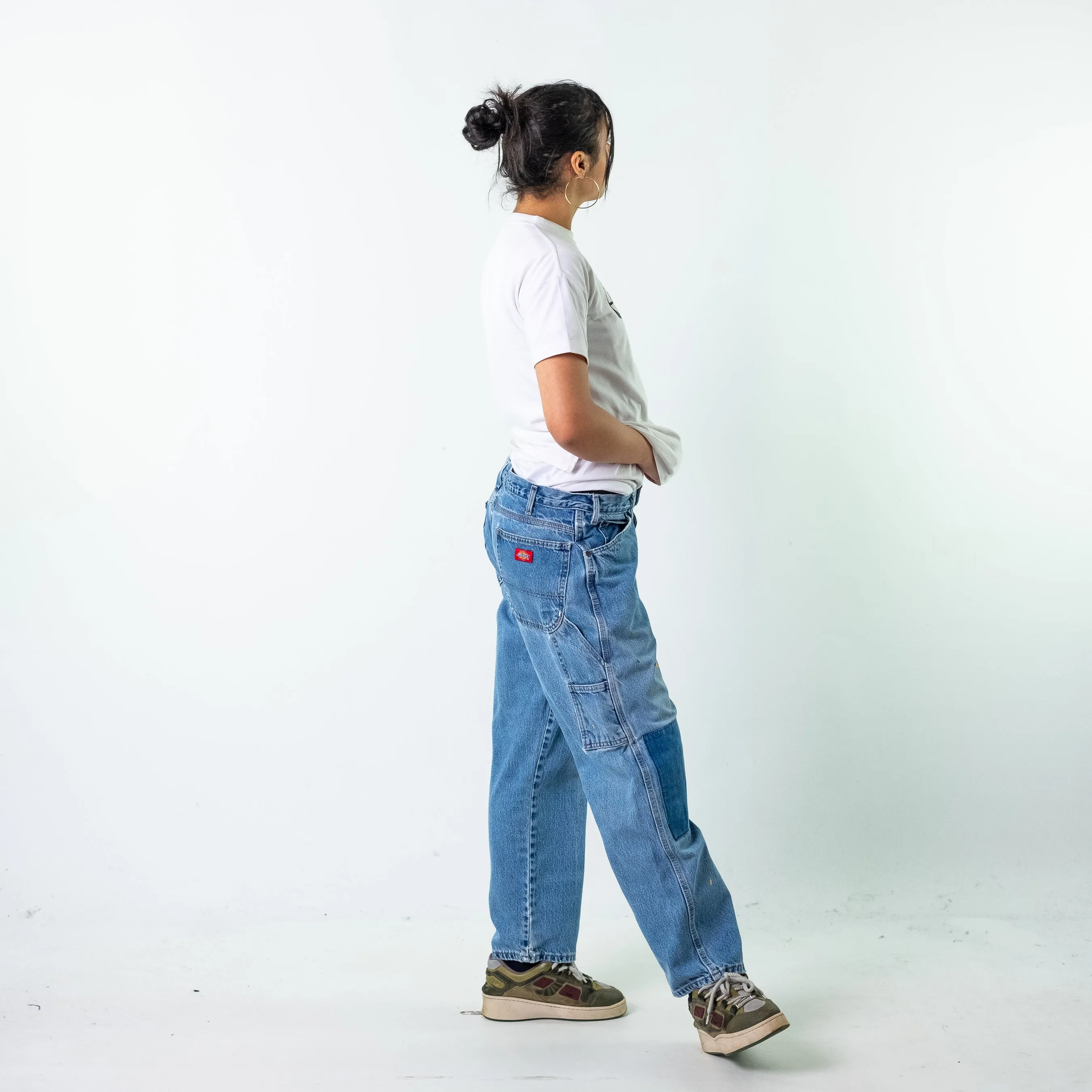 Blue Denim 90s Dickies Patchwork Cargo Skater Trousers Pants Jeans (34x30)