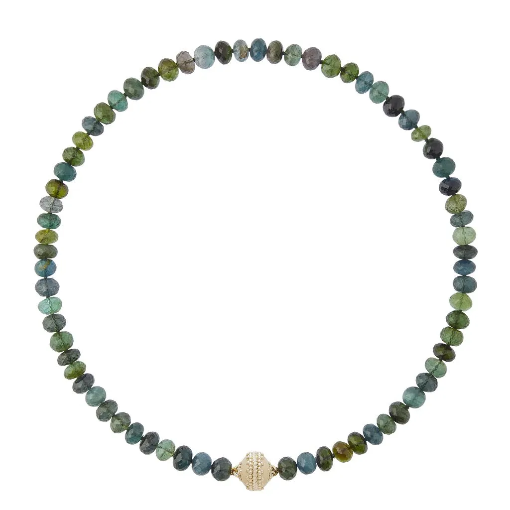 Blue Green Tourmaline Faceted Rondelle Necklace