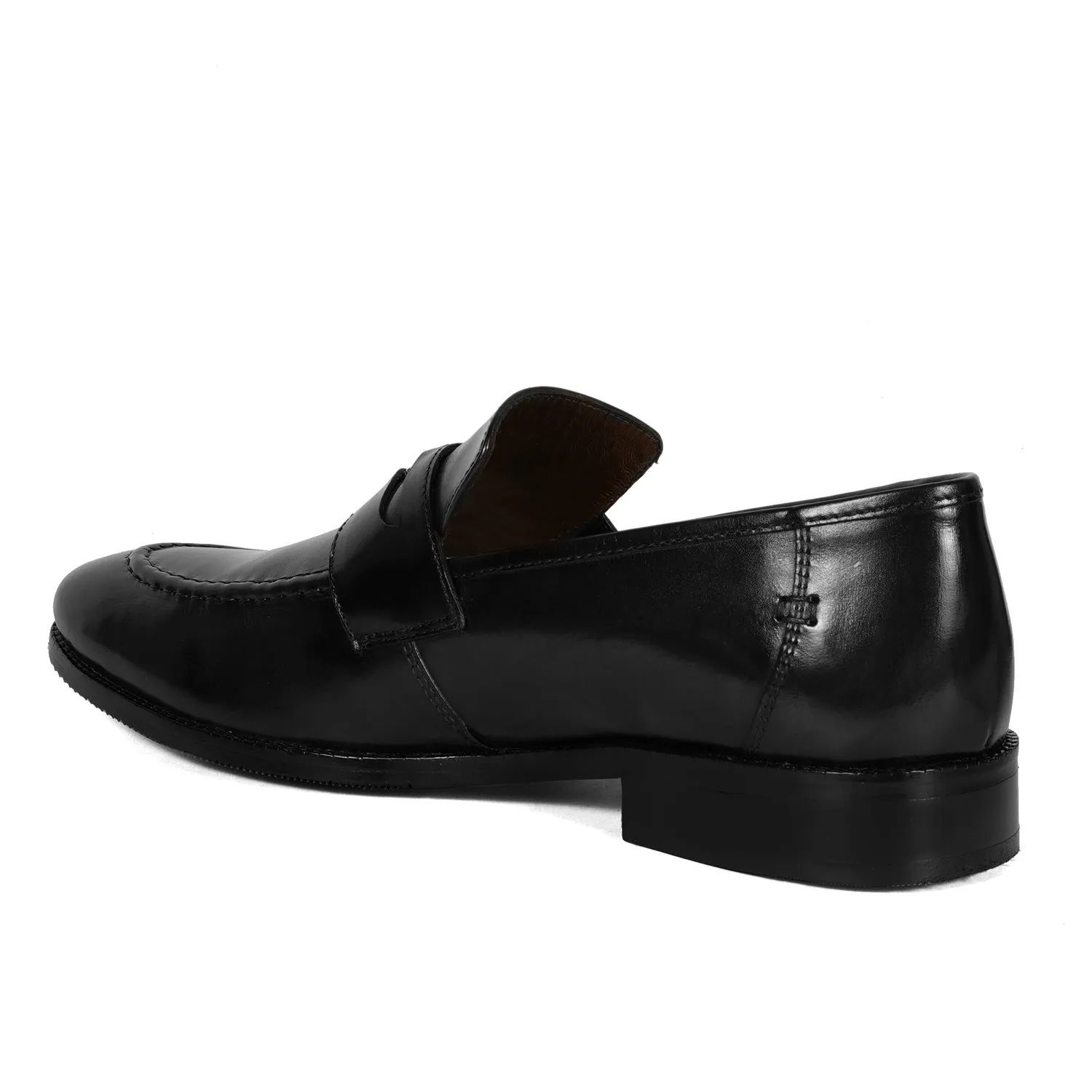 Brand Lion Logo Penny Loafers in Black Leather